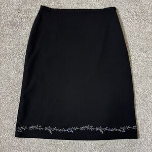 Vintage GAP Skirt Womens 8 Black Embroidered Floral Lined Pencil 2000s Y2K